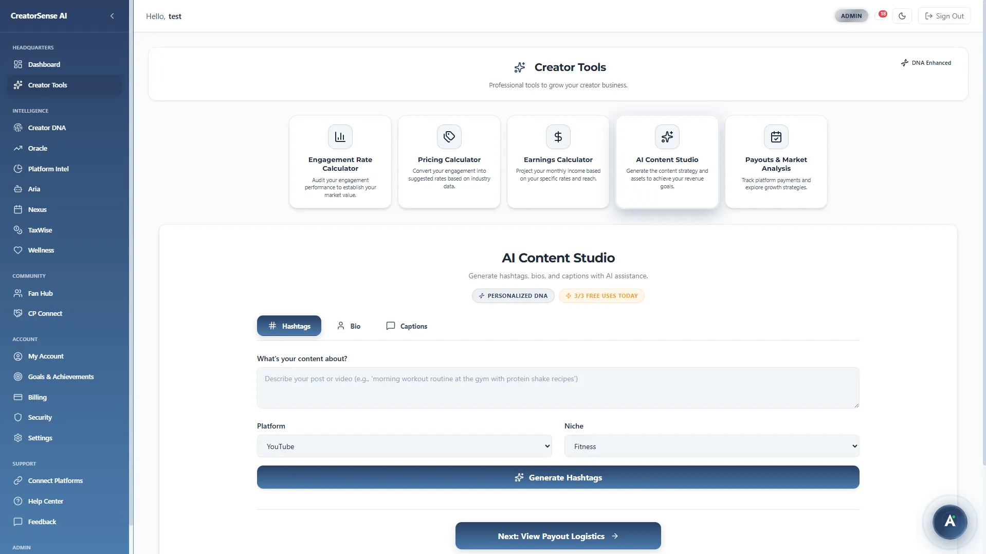 AI Content Studio Interface Light