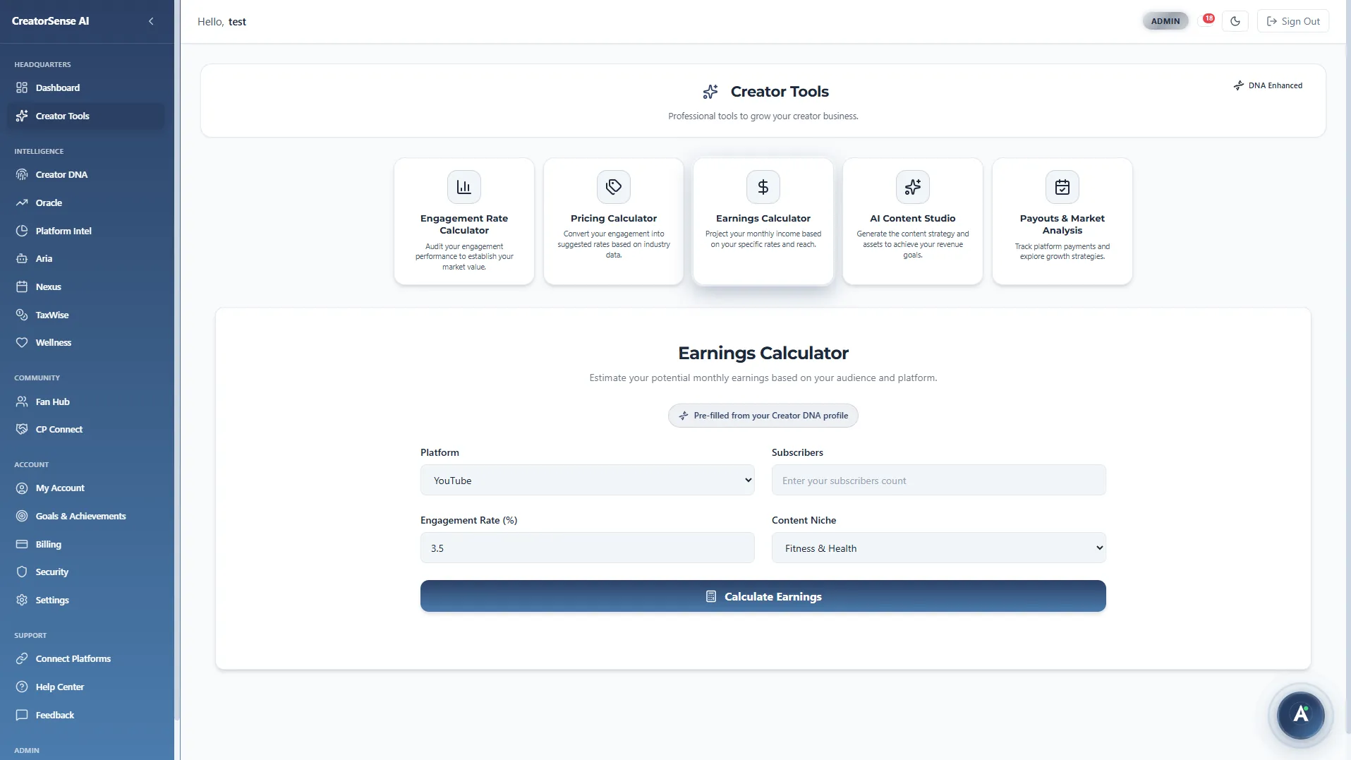 Earnings Calculator Interface Light