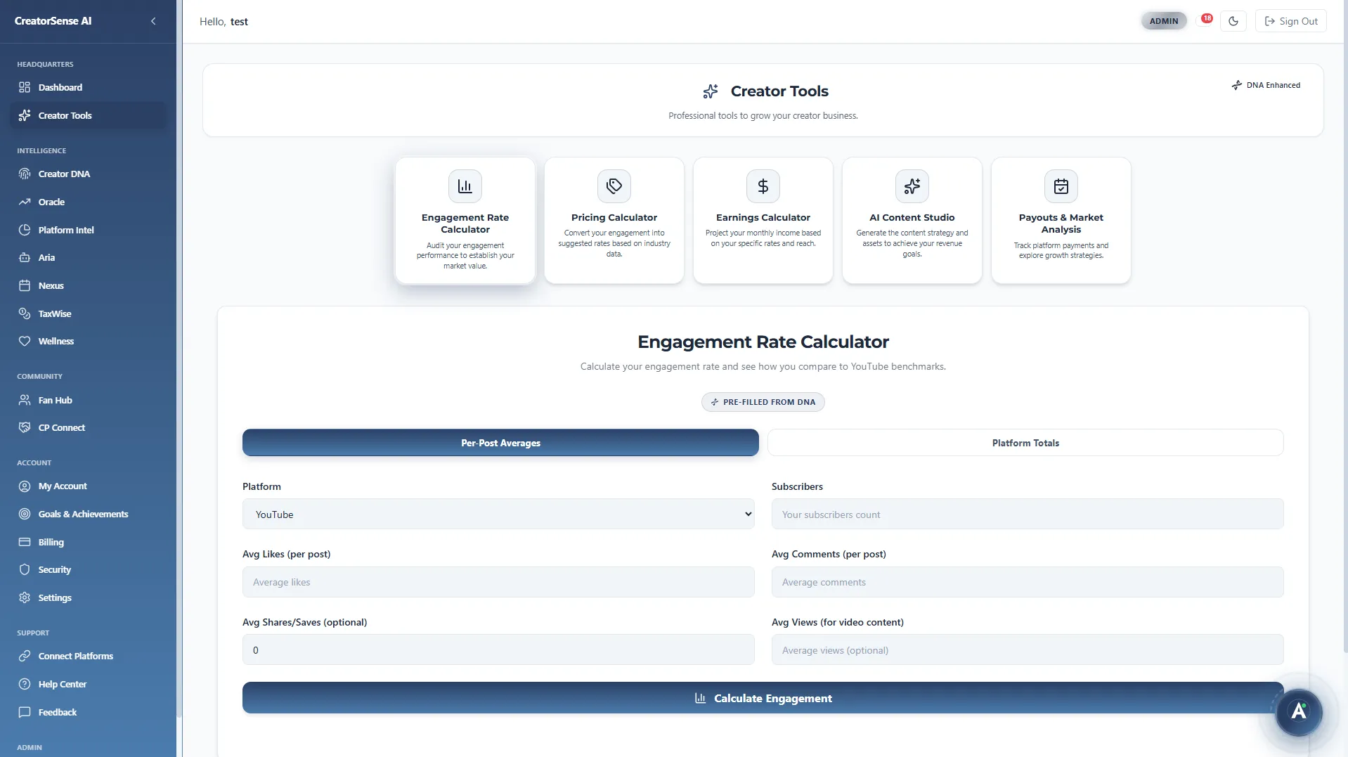Engagement Rate Calculator Interface Light