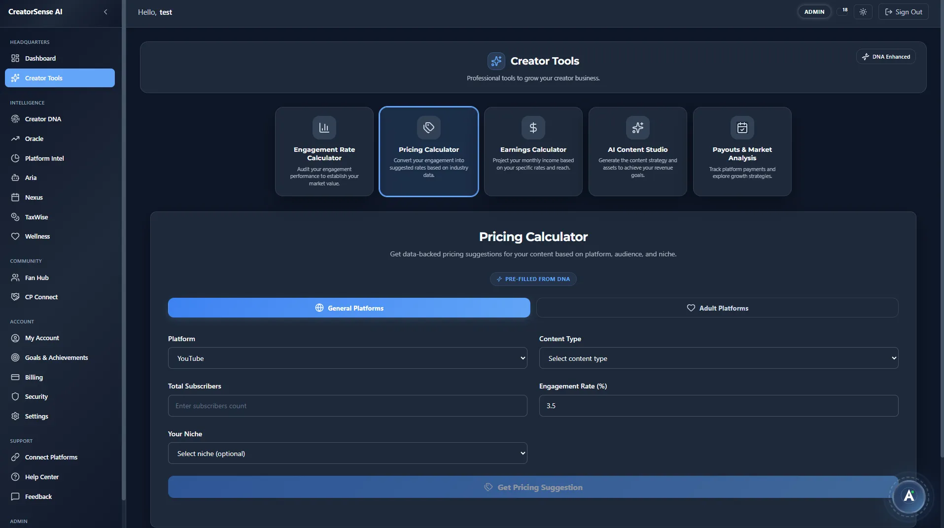 Pricing Calculator Interface Dark