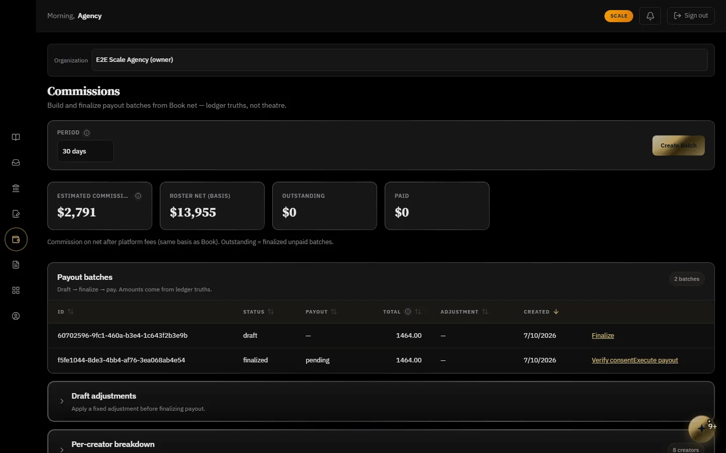 CreatorSense Commissions desk
