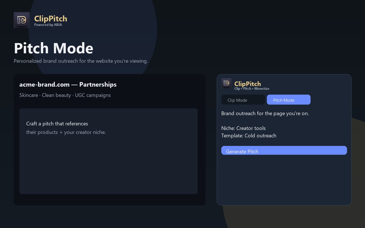 Pitch mode brand outreach