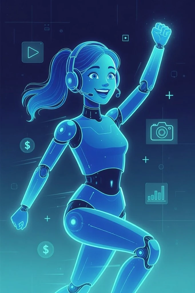 ARIA in an energetic pose suggesting speed and forward motion