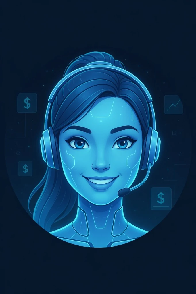 ARIA, the Creator Sense AI assistant, with headset and holographic finance and analytics icons