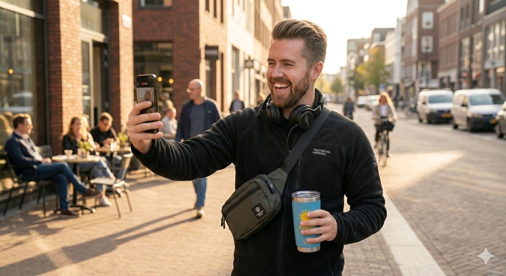 Creator filming on the go — the kind of independent business Creator Sense AI is built for