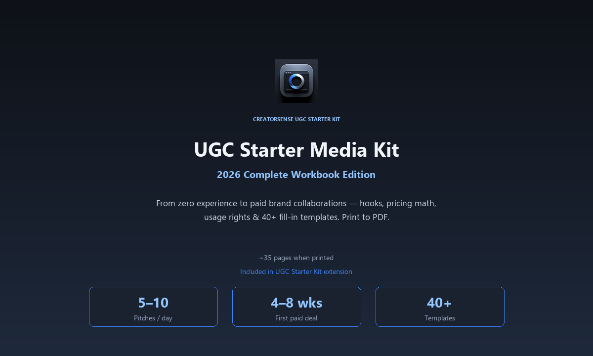 Cover of the 2026 UGC Starter Media Kit workbook